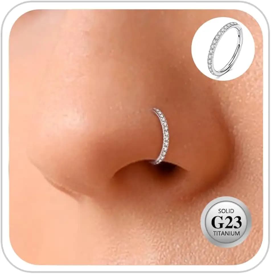 ESHIONER Piercing Naso Anello G23 Titanio Ipoallergenico Anelli Piercing Naso Orecchino Helix Septum Conch Piercing Nostril Trago CZ Orecchini Oro Argento Daith Finto 6MM 8MM 10MM 12MM 16G 18G 20G