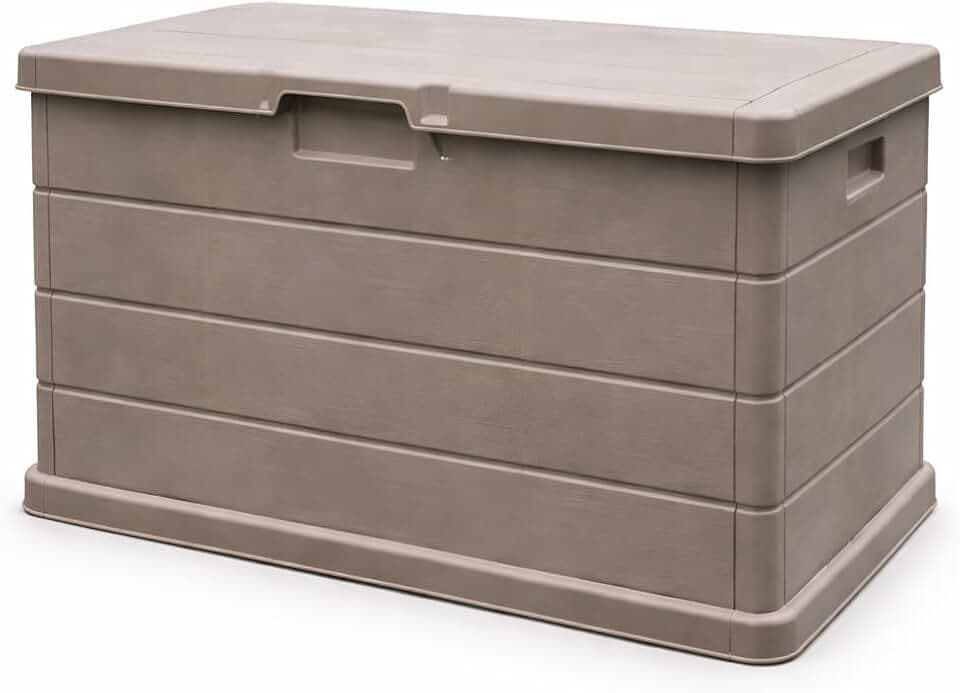 MA MAISON Baule Cassapanca Multiuso 170LT - Esterno, Interno, Apertura Superiore, Effetto Legno, Resina Taupe, Contenitore, Organizzatore, Stoccaggio - (Taupe 170lt)