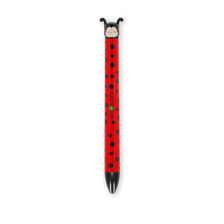 Legami - Penna Click&Clack a Due Colori, Tema Ladybug, Inchiostro Nero e Rosso, Penna a Scatto, Ideale per Scuola Ufficio Casa, Bicolore, Diametro Punta 1 mm