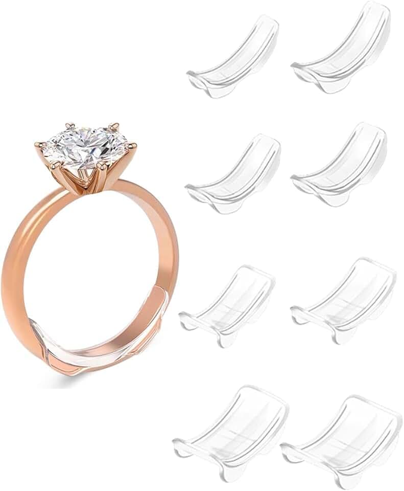 SCJJZ 8 Pezzi Invisible Ring Size Adjuster Ferma Anello Silicone,Regolatori Dimensione Anello,Stringi Anello Invisibile Riduttore Dimensione Anello per Anelli Larghi Uomo e Donna