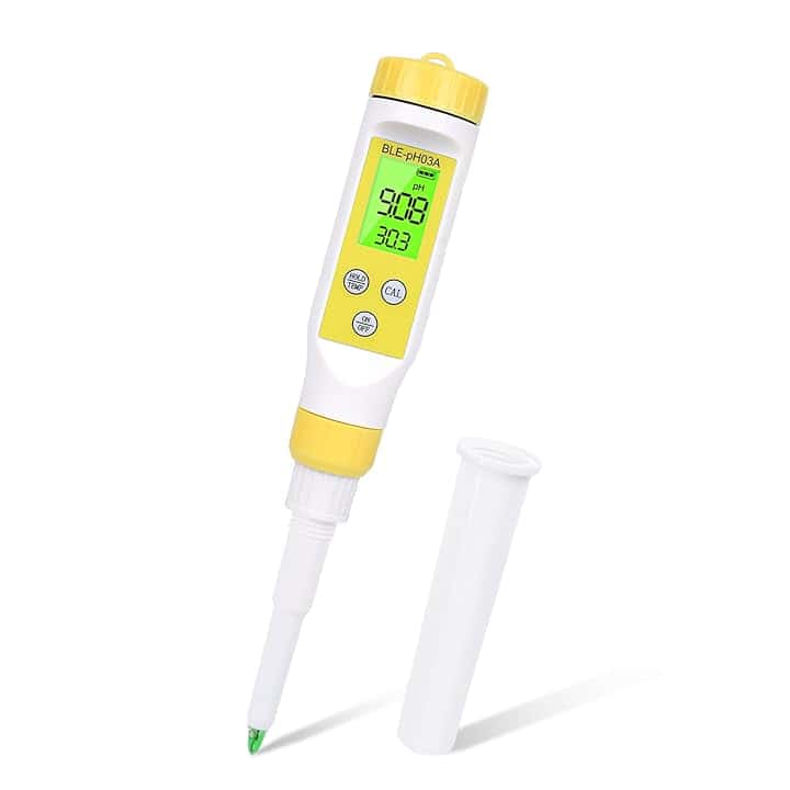 Misuratore PH per Alimenti, Digitale Tester PH di puntura Versatile PH Meter ad Alta precisione con Display LCD retroilluminato e ATC per Alimenti, semisolidi, Terreni Morbidi e Acqua