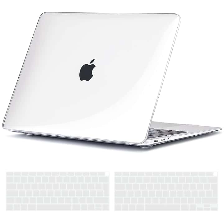 TECOOL Cover per MacBook Air M1 (A2337) e MacBook Air 13 Pollici Retina 2020 2019 2018 (A2179 A1932), Custodia Rigida Protettiva Sottile in Plastica e Copritastiera UE, Superficie Lucida Trasparente