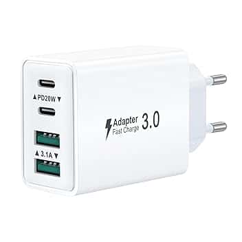 Caricatore USB C Presa, Multiplo 40W 4-Porto USBC Caricabatterie Rapido Spina Alimentatore per iPhone 17 16 15 14 13 12 Pro Max,Samsung, iPad, Multipla Spinotto QC & PD Adattatore Carica Cellulare