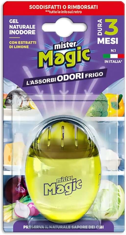 Mister Magic Assorbiodori Frigo, Gel Naturale Inodore con Estratti di Limone, Elimina i cattivi Odori di Cibo, Dura fino a 3 mesi, Accessori Cucina (Confezione da 1 Unità)
