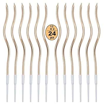 24 Candele Torta di Compleanno,Candele a Spirale di Compleanno Lunga E Sottile con superficie metallica,Candela a Spirale Cupcake per Compleanno Partito Torta Decorazioni (Champagne)