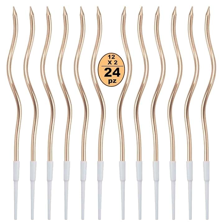 24 Candele Torta di Compleanno,Candele a Spirale di Compleanno Lunga E Sottile con superficie metallica,Candela a Spirale Cupcake per Compleanno Partito Torta Decorazioni (Champagne)