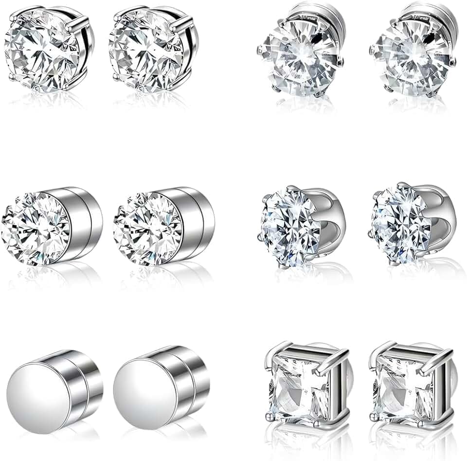 IKOPFLN 6 Paia Orecchini Magnetici Uomo, Orecchini Finti Uomo, Orecchini Senza Buco, 6mm