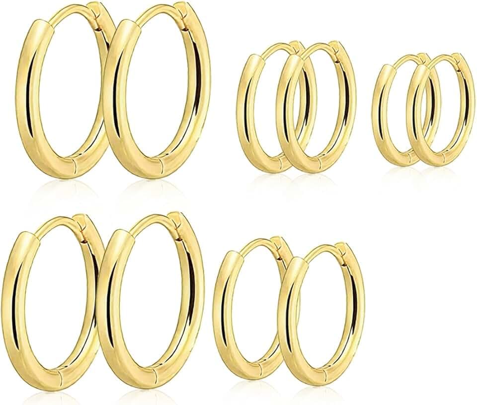 JEYORZY 5 paia Orecchini Acciaio Inossidabile di Orecchini Cerchio Piccoli per Uomini e Donne Ipoallergenici Set, leggeri, cartilagine, Orecchini Uomo Cerchio 8-16mm (Oro)