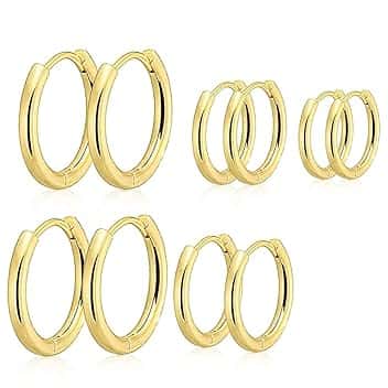 JEYORZY 5 paia Orecchini Acciaio Inossidabile di Orecchini Cerchio Piccoli per Uomini e Donne Ipoallergenici Set, leggeri, cartilagine, Orecchini Uomo Cerchio 8-16mm (Oro)