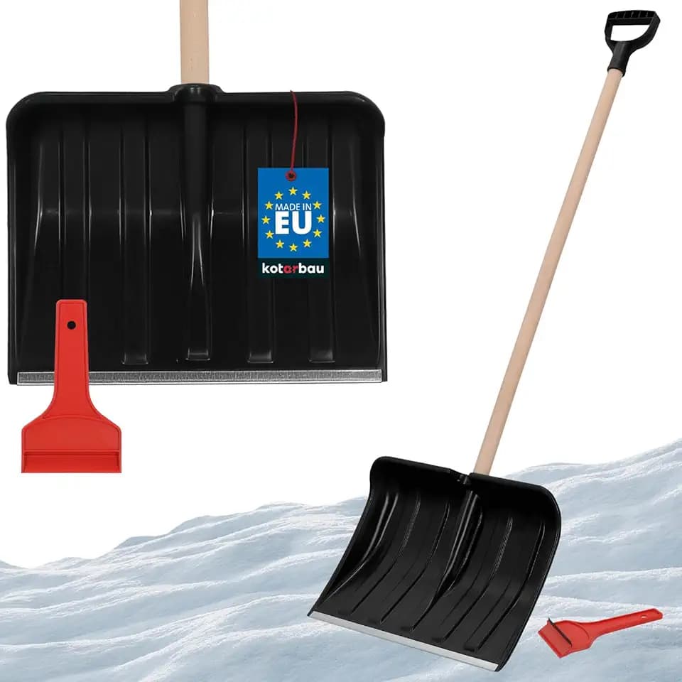 KOTARBAU® Set pala da neve per auto 40 cm con manico in legno 131 cm + raschietto per ghiaccio Set spazzaneve per auto per rimozione della neve raschiatore per parabrezza auto con labbro in gomma Snow