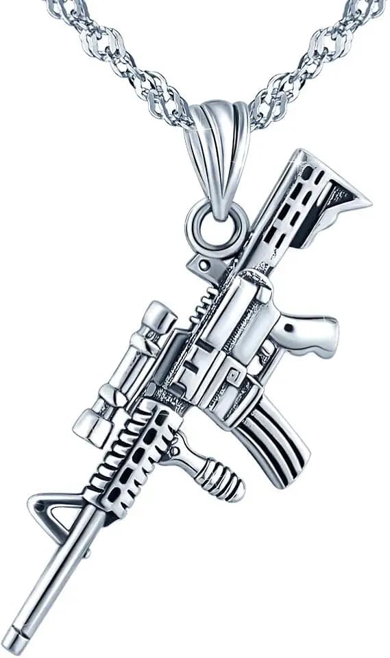 Yumilok Collana da uomo Yumilok in argento Sterling 925 PUBG M416 con ciondolo a forma di pistola, Argento sterling, Zirconia cubica