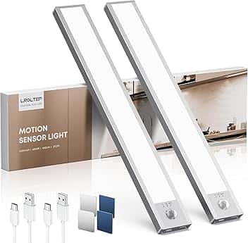 Luce LED Sottopensile Cucina 6500K 21CM Sensore di Movimento per Luci 1500mAh 32 LED Luce Armadio Lampada Dimmerabile per Cucina Scale Soggiorno Bagno Camere da Letto | 2 Pezzi Argento