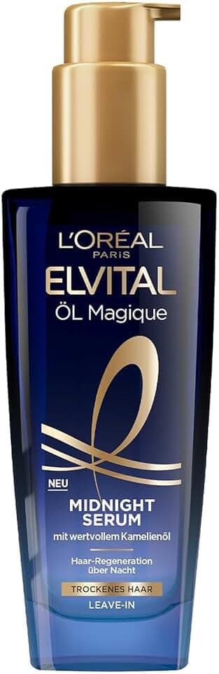 L'Oréal Paris Siero nutriente per capelli morbidi e lucenti, agisce a lungo contro crespo, non lascia residui, con olio di fiori di camelia, olio di Elvital Magique Midnight Serum, 1 x 100 ml