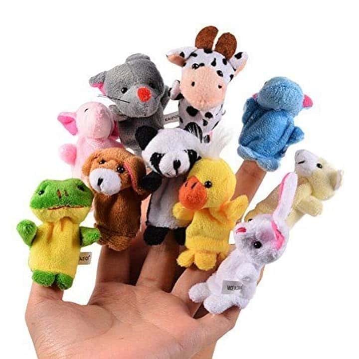 10 x Figurine di animali piccoli Finger Puppet Velvet Puppet in peluche, figura di peluche Puntelli per il compleanno Kids Party Battesimo Baby Shower Party Favor Gift