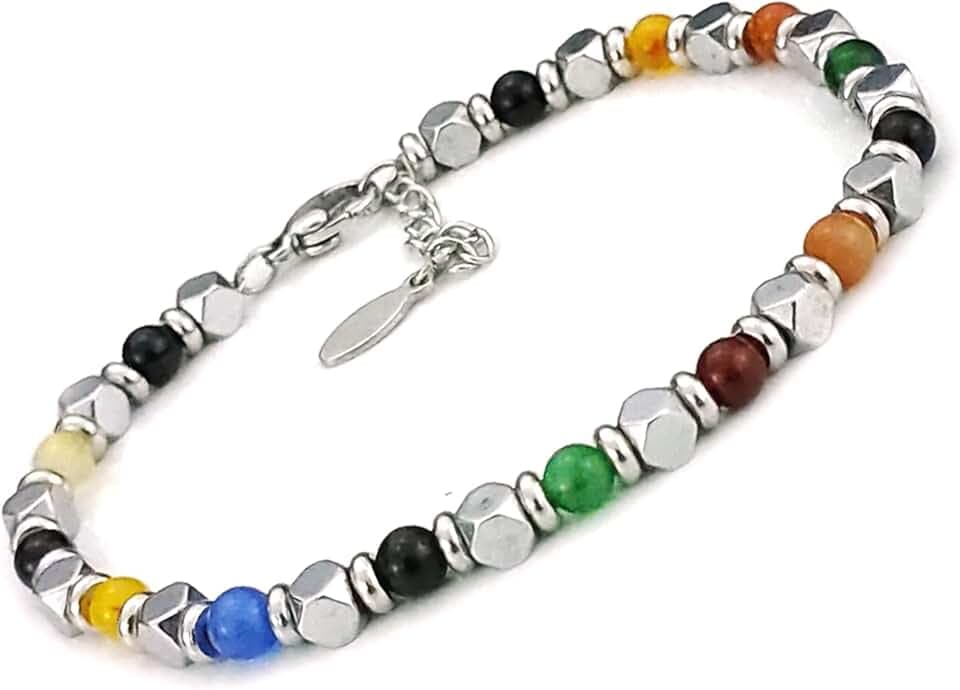 SAGA GIOIELLI Bracciale Uomo Donna Pietre Dure Onice Nero Vari Colori Quadrello Acciaio