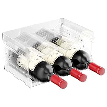 Set di 2 Portabottiglie in Plastica per Vino e Acqua, Impilabile Verticale per Frigorifero, Contiene 6 Bottiglie, per Armadi, Soggiorno, Cucina