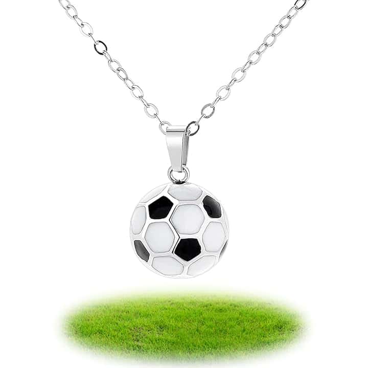 Cosysparks Cosysparks Collana da Calcio in Acciaio Inossidabile 3D con Pallone - Scatola Regalo per Ragazze e Ragazzi (Argento)