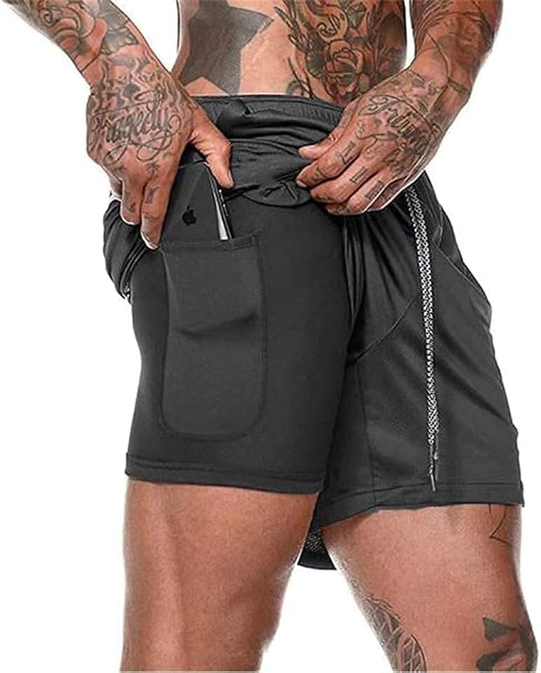 Pantaloncini Sportivi da Uomo, 2 in 1 Sport e Allenamento Fitness Shorts Jogging, Pantaloncini Asciugatura Veloce