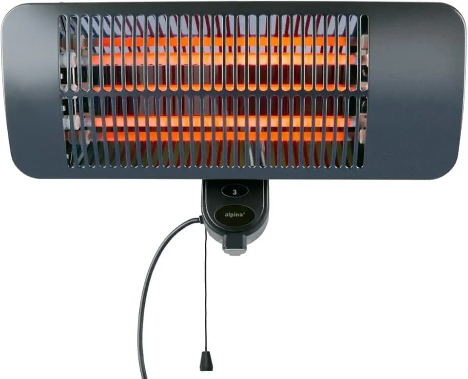 alpina Riscaldamento a infrarossi da appendere, per terrazze, 2000 W, 3 livelli di riscaldamento, protezione dagli spruzzi d'acqua, IP34, con lampada a infrarossi, riscaldamento per terrazze