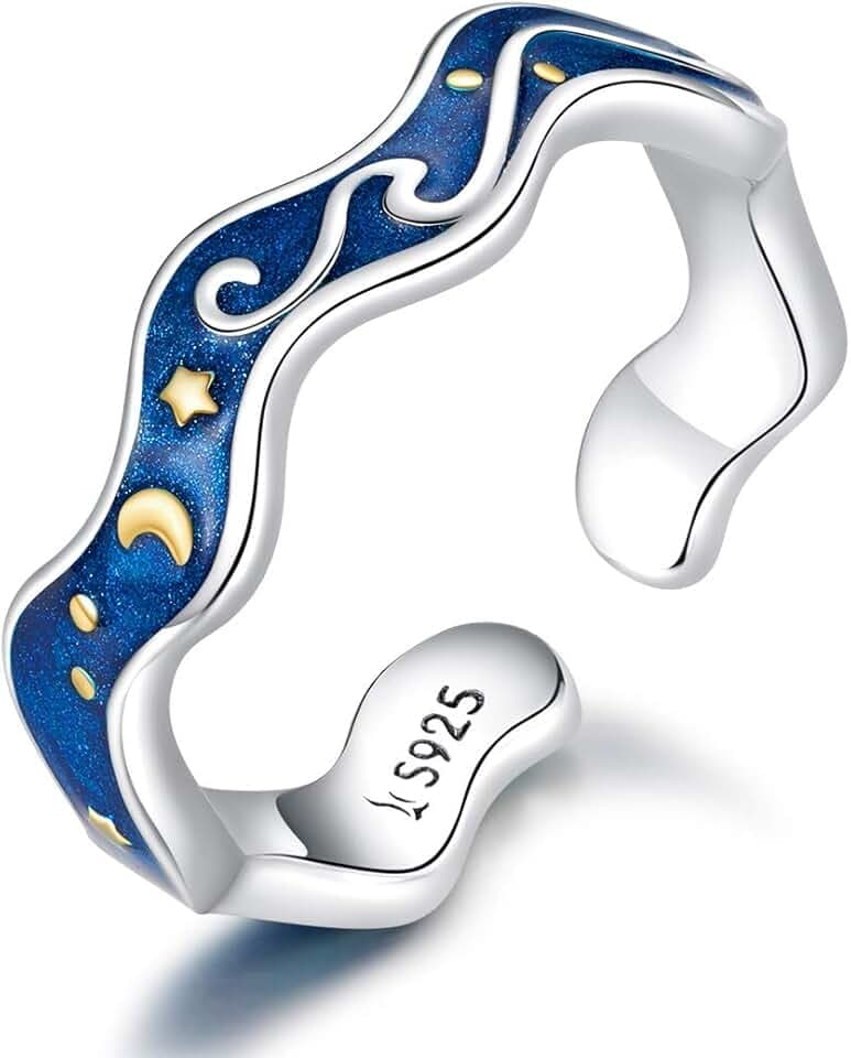 NewL Anelli in argento Sterling 925 per coppia di amanti del cielo stellato blu di Van Gogh anello aperto design gioielli accessori, Argento sterling
