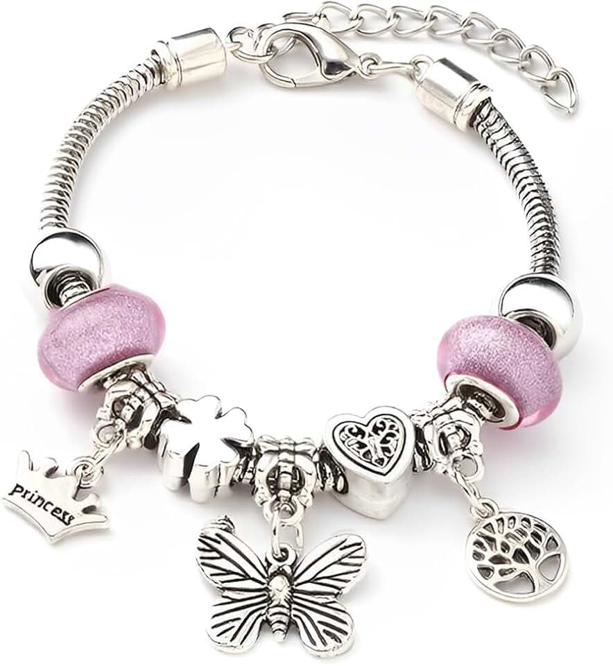 ARHZ Farfalla Bracciale, Ciondolo Ragazze Bracciale, Bracciale Perla Ragazze, Bracciale Donna Regolabile,regali per ragazze(rosa)
