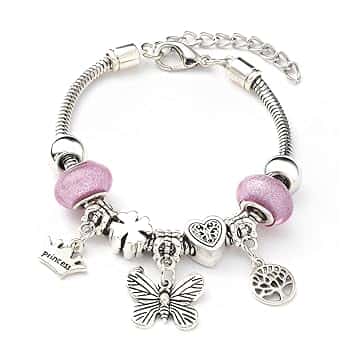ARHZ Farfalla Bracciale, Ciondolo Ragazze Bracciale, Bracciale Perla Ragazze, Bracciale Donna Regolabile,regali per ragazze(rosa)
