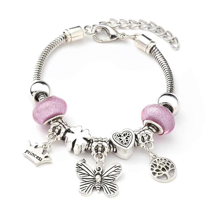 ARHZ Farfalla Bracciale, Ciondolo Ragazze Bracciale, Bracciale Perla Ragazze, Bracciale Donna Regolabile,regali per ragazze(rosa)