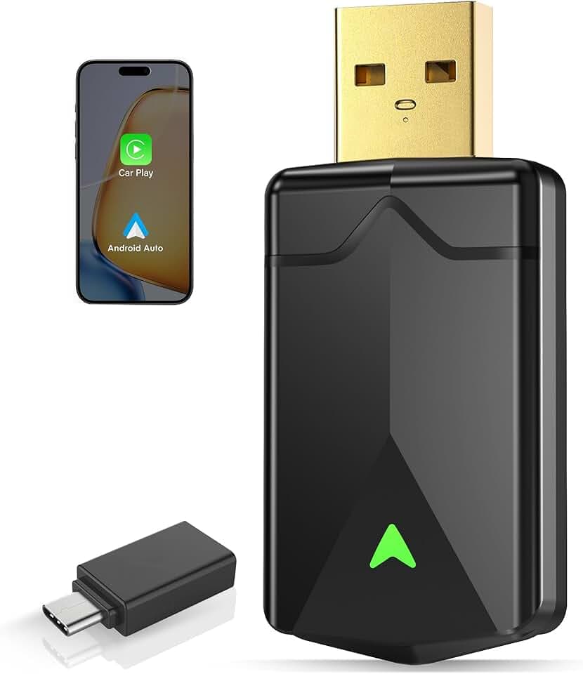 Adattatore CarPlay Wireless – Adattatore Android Auto Wireless, Wi-Fi 5,8GHz Plug & Play, Mini e Stabile, iOS 10+/Android 10+, Connessione Automatica Rapida per Auto dal 2016 in poi (1Pezzi)