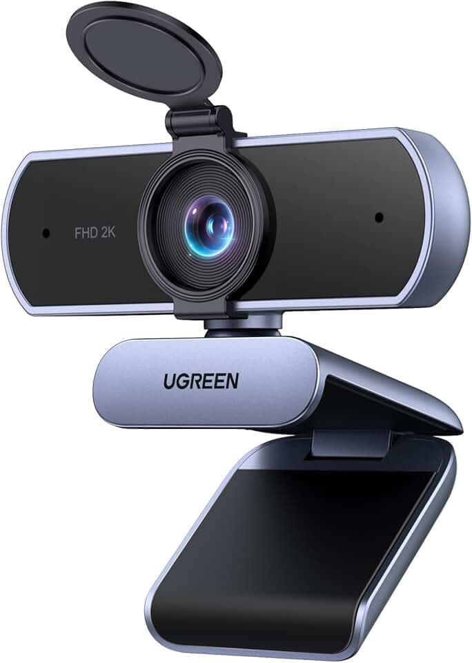 UGREEN Webcam 2K 30FPS Full HD Webcam USB per computer Messa a fuoco fissa Plug and Play per Windows MacOS Linux Streaming Youtube Skype Call Video Zoom Video Conferenze(Grigio)