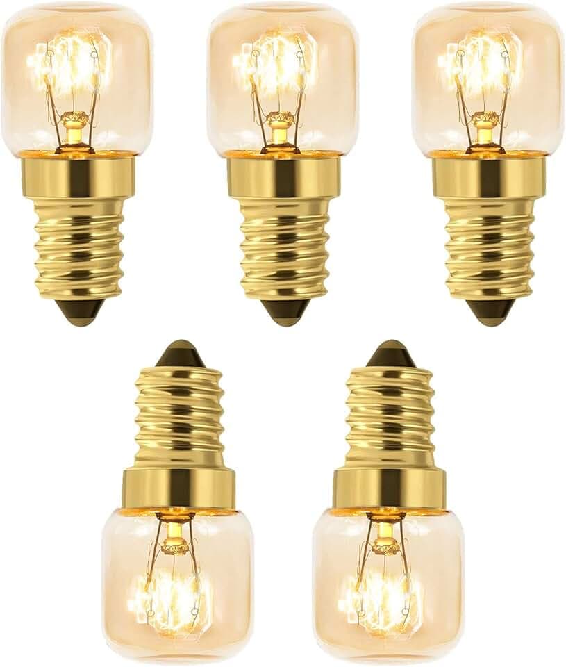 5 Pezzi Lampadina Sale 230V, T22 E14 Dimmerabile, Luce Calda 2700K, 80LM, Resistente al Calore Fino a 300 Gradi, Forno e Microonde, Lampada di Sale, Macchine per Cucire, Forno a Microonde