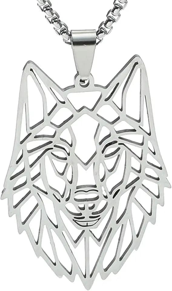 AORHOFJ AORHOFJ Collana a Forma di Lupo con Catena Regolabile, in Acciaio Inox, Ciondolo Rotondo Cavo, Acciaio Inossidabile,Collana Back to School,