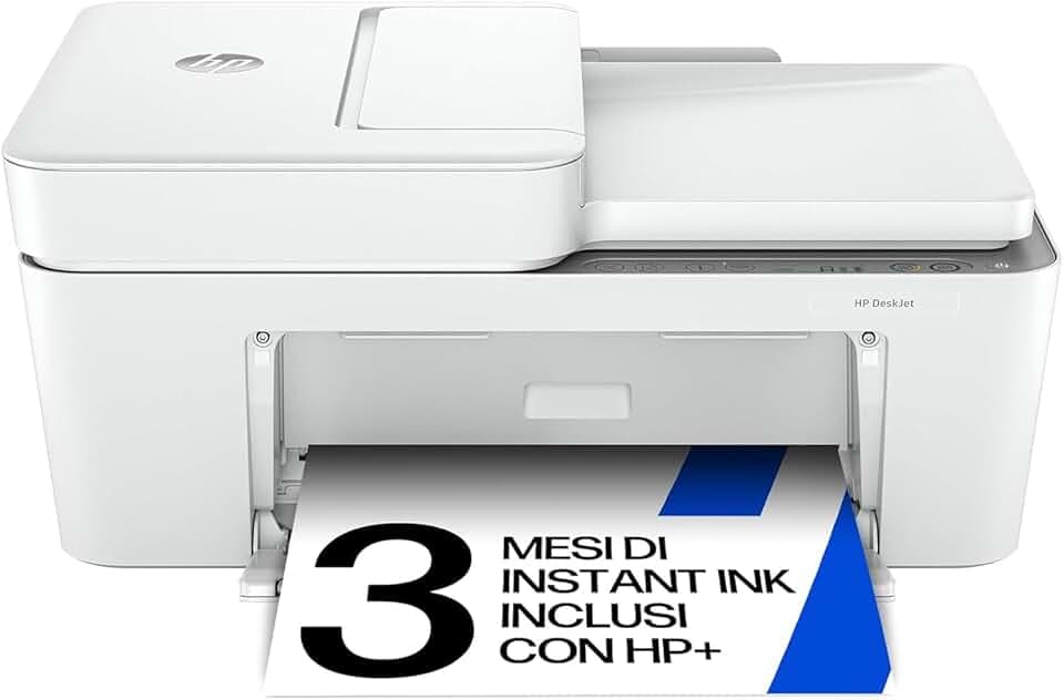 HP DeskJet 4220e 588K43, Stampante Multifunzione a Getto d'Inchiostro A4 a Colori, Fronte e Retro Manuale, 8,5 ppm, Wi-Fi, ADF, Fax da mobile, 3 Mesi di Inchiostro Instant Ink Inclusi, Bianca
