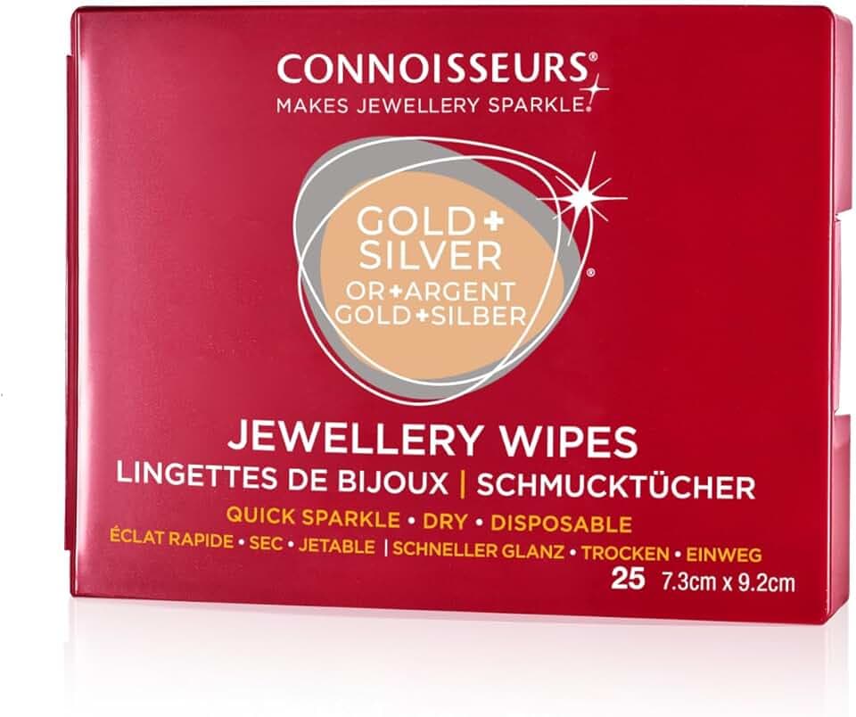 Connoisseurs Connoisseurs Pulizia Panno Gioielli - Adatto per Pulire Argento Ed Oro - Scudo Anti Ossidazione per Lucentezza - 25 Panni a Secco Non Tossici