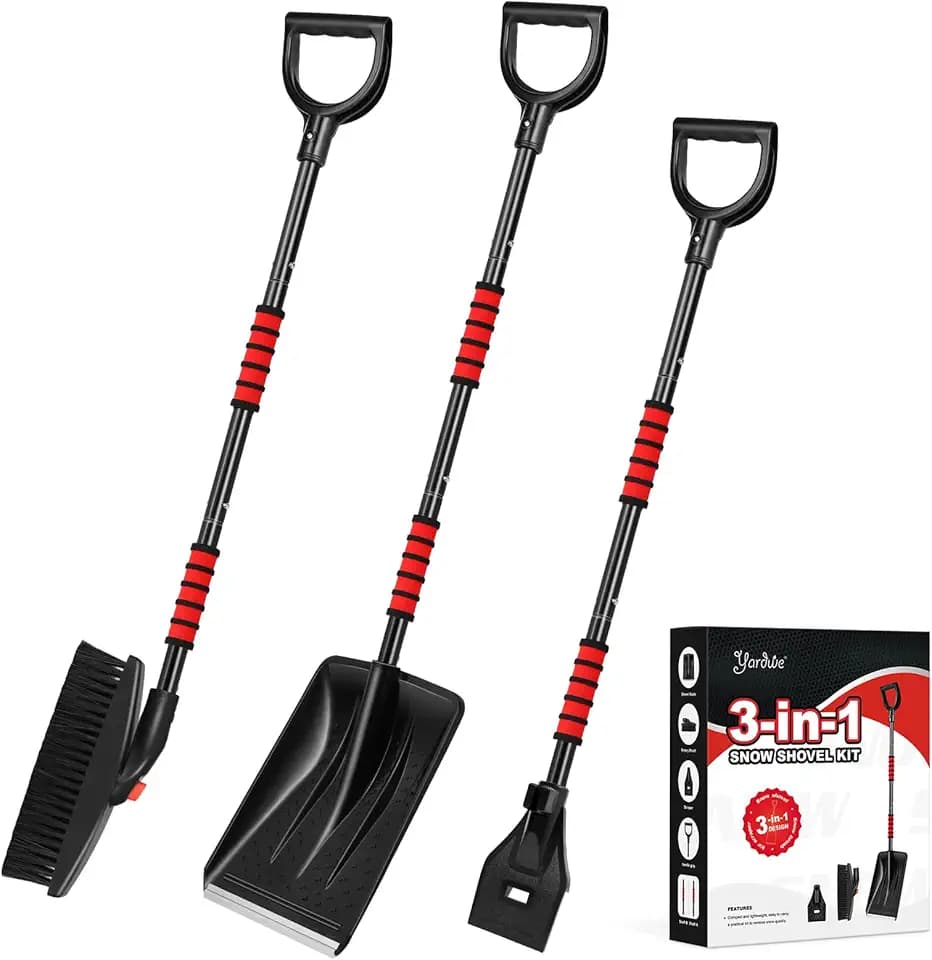 YARNOW Set di pala da neve 3 in 1 – Pala e spazzola rotante e raschietto, pala da neve regolabile rimovibile – Set per camion, auto, campeggio e altre attività all'aria aperta