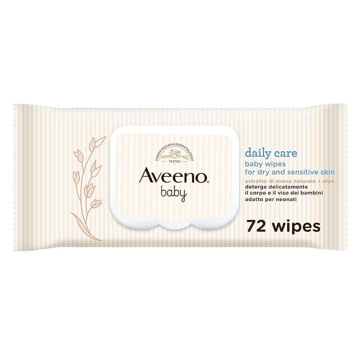 Aveeno Baby Daily Care Salviettine umidificate e delicate per neonati e bambini, Salviette neonato con Estratto di Avena e Aloe, Salviettine neonato senza profumo, solfati e alcol,72 pezzi