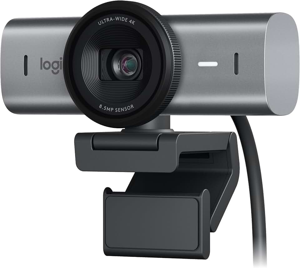 Logitech MX Brio per collaborazione e streaming Ultra HD 4K, 1080p a 60 FPS, due microfoni con riduzione del rumore, Show Mode, USB-C, copertura webcam, Microsoft Teams, Zoom, Google Meet, Grafite
