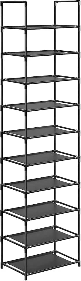 SONGMICS Scarpiera, 10 Ripiani, Scaffale Portascarpe, Organizzatore per Scarpe, 28 x 45 x 173 cm, Telaio in Metallo, Ripiani in Tessuto, Ingresso Corridoio Camera da Letto, Nero LSH010B02