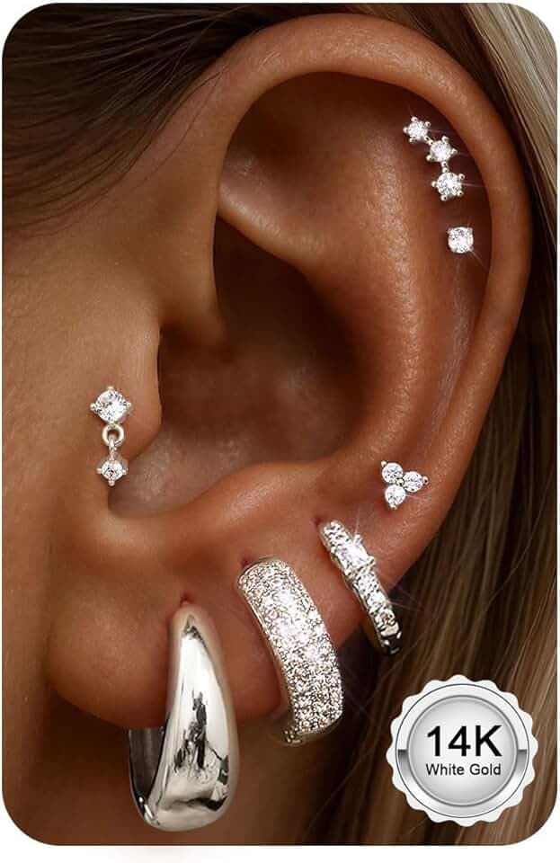 CASSIECA 7Paia Orecchini Cerchio Oro Argento Piercing Orecchio Acciaio Chirurgico Orecchini Anallergici Donna Piercing Helix Trago per Fori Multipli