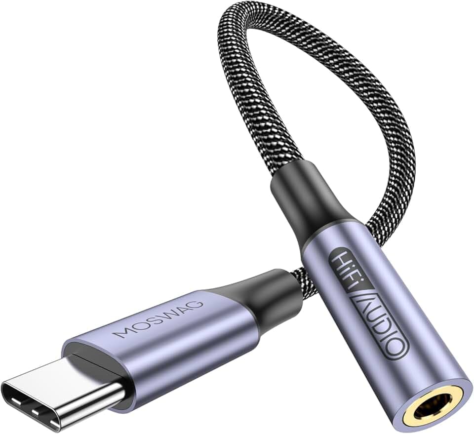 MOSWAG Adattatore jack per cuffie USB C a 3.5mm con DAC integrato, Adattatore usb c jack con dongle aux compatibile con 17 Pro Max Air, Samsung Galaxy S25 S24 S23, Note 20, Pixel 8, iPad Pro e altri