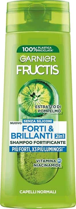 Garnier Fructis Shampoo Fortificante, Per Capelli Normali, Per Capelli Forti e Luminosi, Con Estratto di Pompelmo e Vitamina B6, Forti & Brillanti, 250 ml Compact by Design (certificazione sviluppata da Amazon)