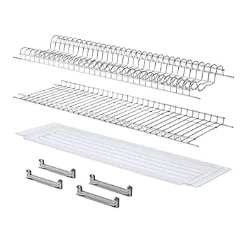 MAKKIORI Kit Scolapiatti | Griglia piatti e bicchieri con Vaschetta Raccogligoccie per Pensili Cucina | Acciaio cromo | Kit con Staffe (86 cm per pensile 90)