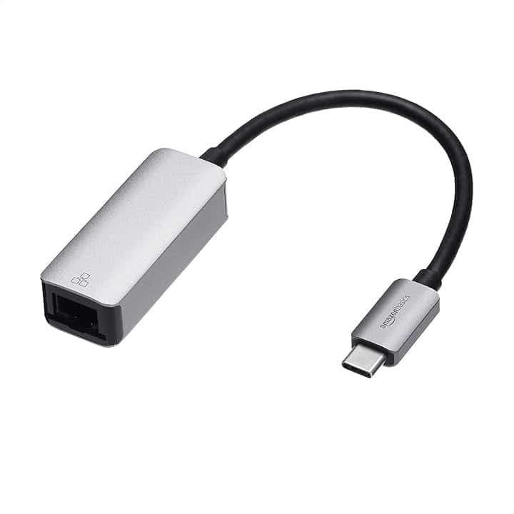 Amazon Basics Adattatore da USB C 3.1 a Gigabit Ethernet RJ45, Grigio, 5,23 x 2,06 x 1,5 cm