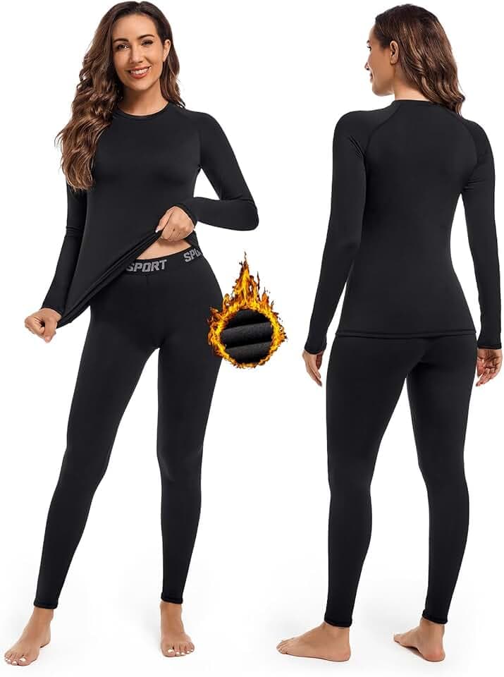 Intimo Termico Donna Invernale, Attivo Caldo Manica Lunga Maglia Termica e Pantaloni - Completo Tuta Termica Funzionale Set Termico Donna per Sci Ciclismo Corsa Allenamento