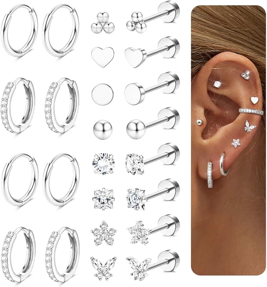 Diamday 12 Paia Orecchini Donna Acciaio Chirurgico Orecchini Set Oro Orecchini Cerchio Piercing Orecchio Ipoallergenica Helix Cartilagine Orecchino Donna Orecchini Cerchio Piccoli Multi Piercings ClimeCo Certified