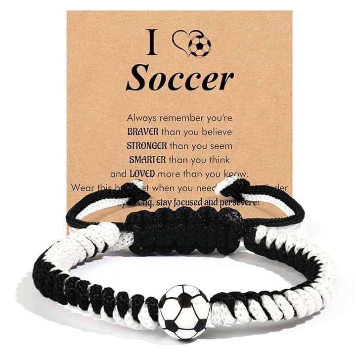 ARHZ Bracciale Intrecciato di Calcio Bianco e Nero - Regalo di Pasqua per Bambini 5-12 Anni