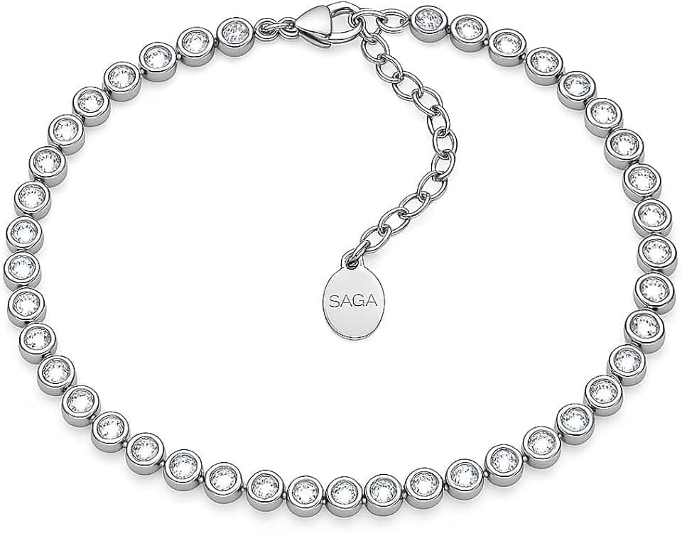 SAGA GIOIELLI Bracciale Tennis Unisex in Acciaio Inossidabile, Lunghezza 16,5+3 cm, Zirconi da 4 mm, Regolabile – Elegante e Resistente, Idea Regalo Uomo Donna
