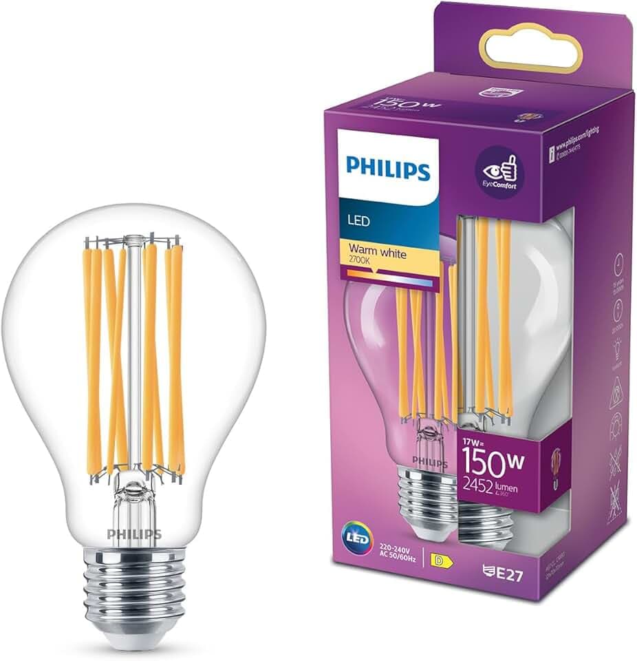 Philips LED Lampadina a Filamento, Equivalente A 150W, Attacco E27, Luce Bianca Calda