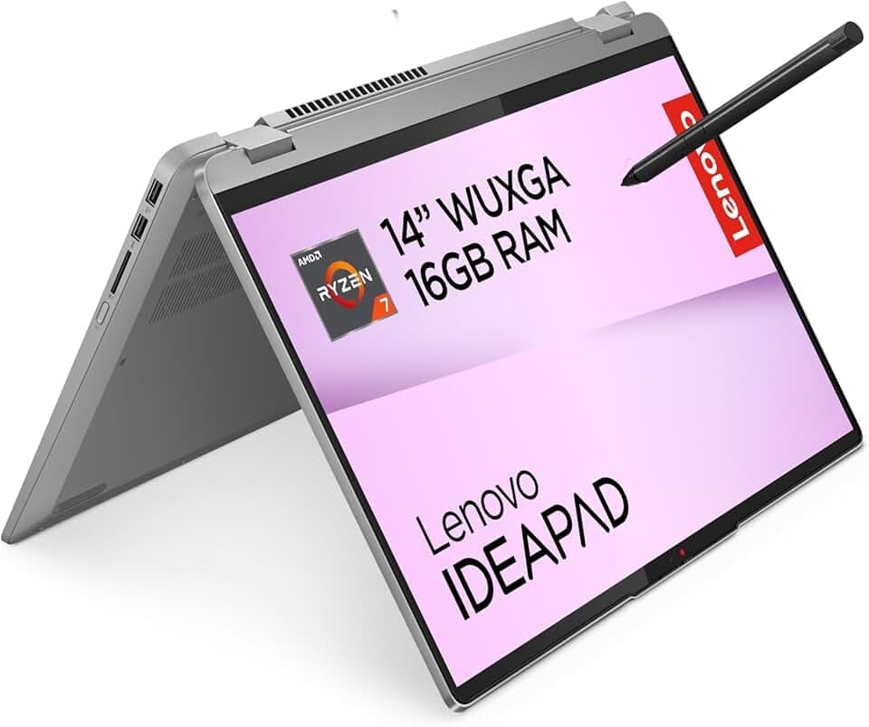 Lenovo IdeaPad Flex 5 Notebook - AMD Ryzen 7 7730U, RAM 16GB, 512GB SSD, Display 14" Touch WUXGA (1920x1200) IPS, Windows 11 Home, Tastiera italiana, Digital Pen inclusa - Arctic Grey