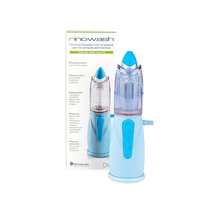 Air Liquide Healthcare, RINOWASH, Doccia Nasale Micronizzata per la Terapia Aerosolica delle Vie Aeree Superiori, Adatto per Adulti e Bambini, Trattamento Rapido, Sicuro ed Efficace
