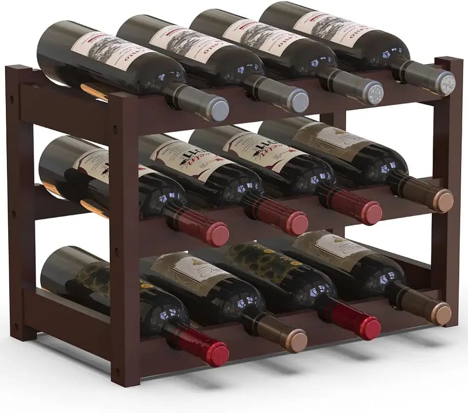 BAKAJI Cantinetta Portavino in Legno Bambù con 12 Scomparti per Vino Champagne, Portabottiglie da Terra, Cantina per Angolo Bar, Salotto, Cucina, Bistrot, Ristorante, 43.5 x 24 x 30 cm (Noce)